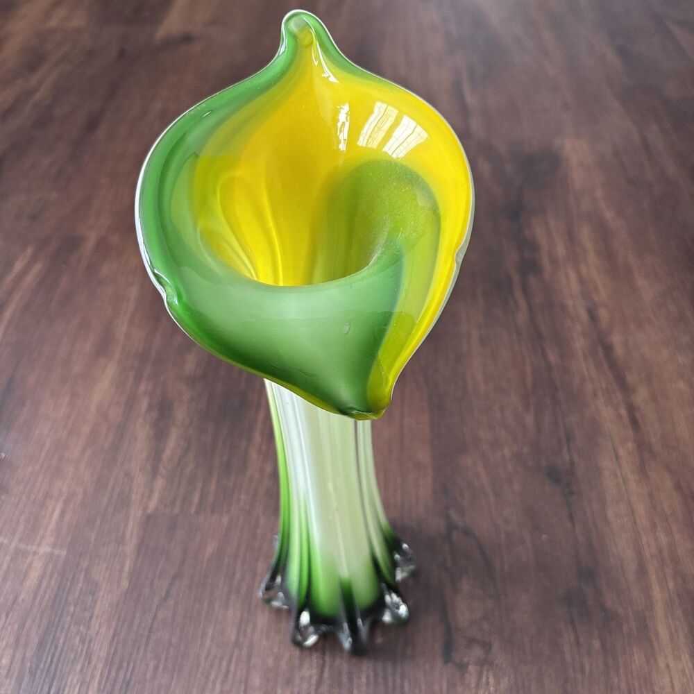 Vintage Granny Retro Art Deco Regency Glass Jack In The Pulpit Flower Vase 15"